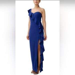 Aidan by Aidan Mattox One Shoulder Ruffled High Slit Formal Dress